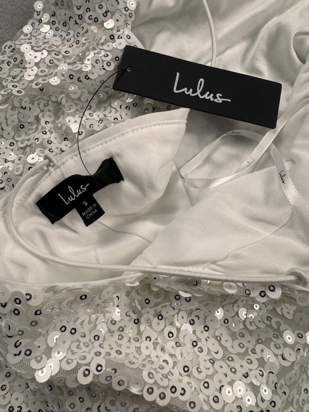 Lulu’s Force of Fashion White Backless Sequin Mini Slip Dress Size Small Bride - Picture 5 of 8